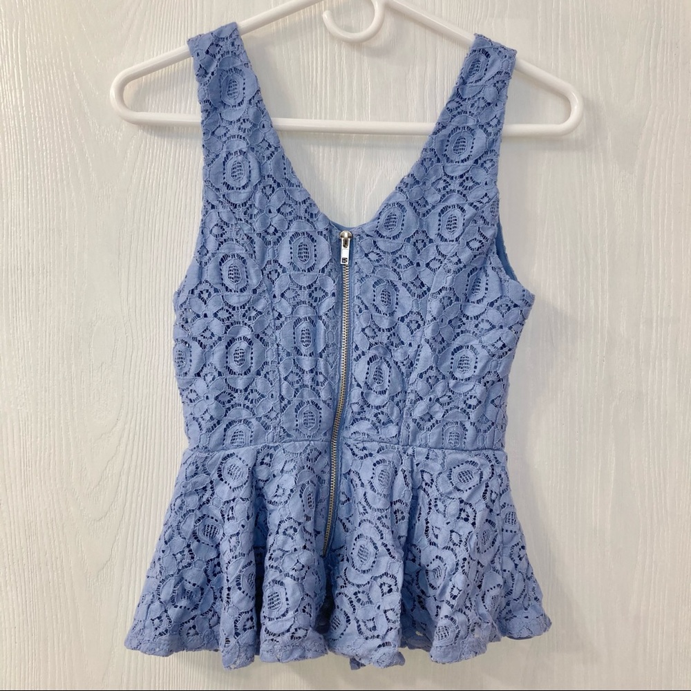 Forever 21 Dusty Blue Peplum Lace Top